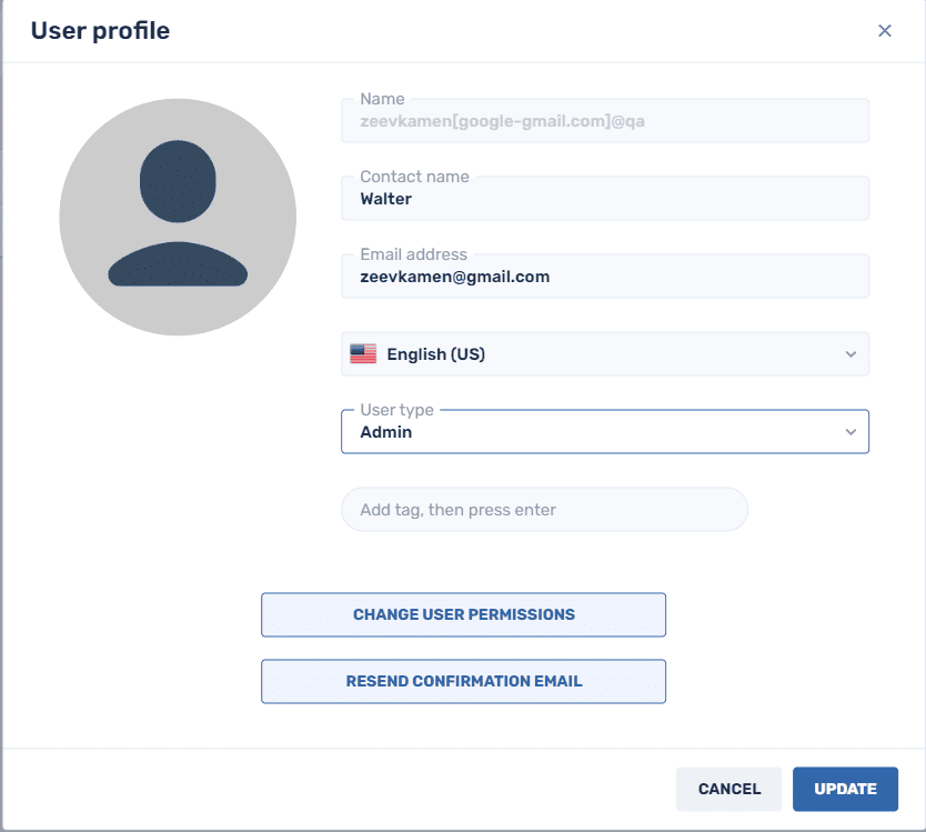 User profile form displays fields and buttons.