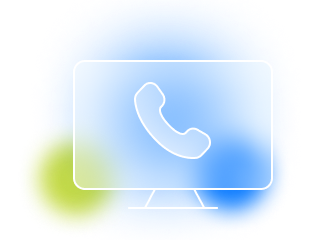 Computer monitor displaying a glowing phone icon, suggesting communication.